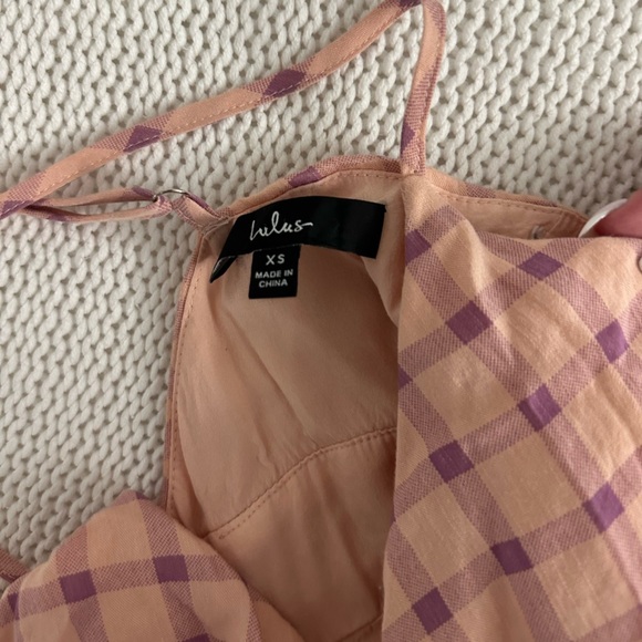 Lulu's Just Checking In Blush Pink Plaid Tiered Tie-Back Mini Dress Size XS - Picture 8 of 12
